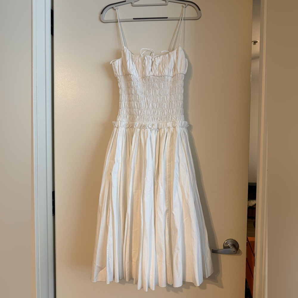 KHAITE Delphine White Pleated Midi Dress - Picture 2 of 9